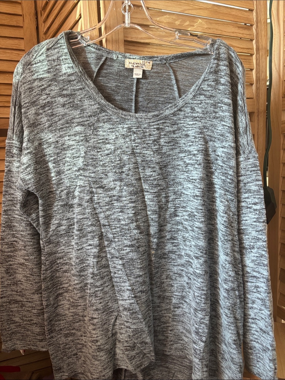 ONE WORLD Grey Marled Scoop Neck Long Sleeve Top Petite Medium